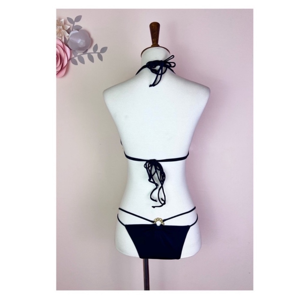 New! AGENT PROVOCATEUR Cee-Cee Bikini & Top Chain Embellished Swimsuit in Black - Picture 11 of 13